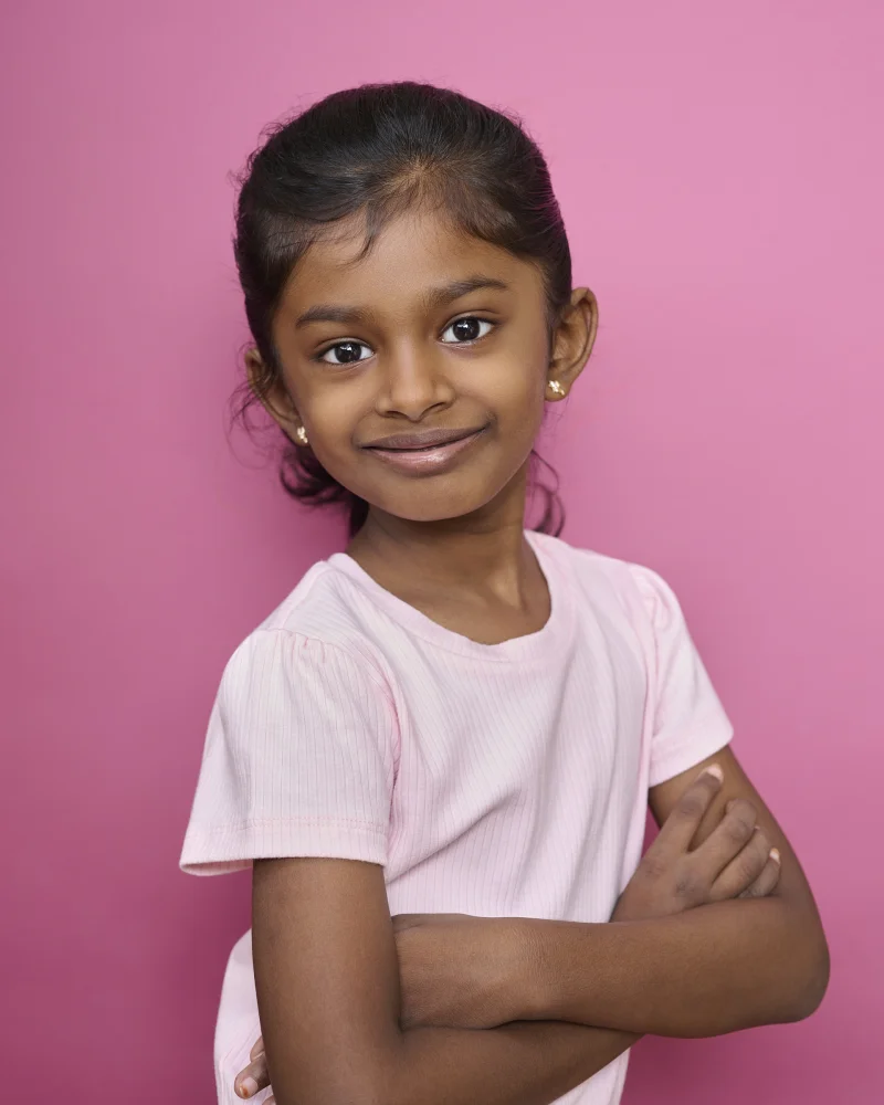 Commercial actress headshot warm smile professional studio Phoenix Arizona by Marie Feutrier