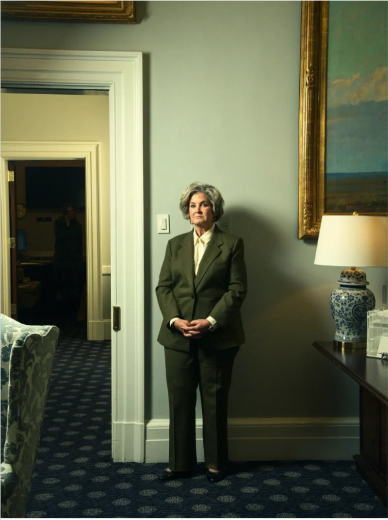 Susie Wiles photographed by Christopher Anderson for Vanity Fair, showing the documentary journalism approach with raw, unpolished framing and visible environmental details